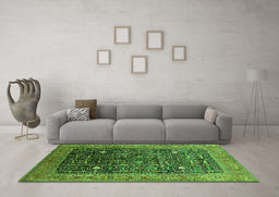 Machine Washable Oriental Green Industrial Area Rugs in a Living Room,, wshurb2337grn