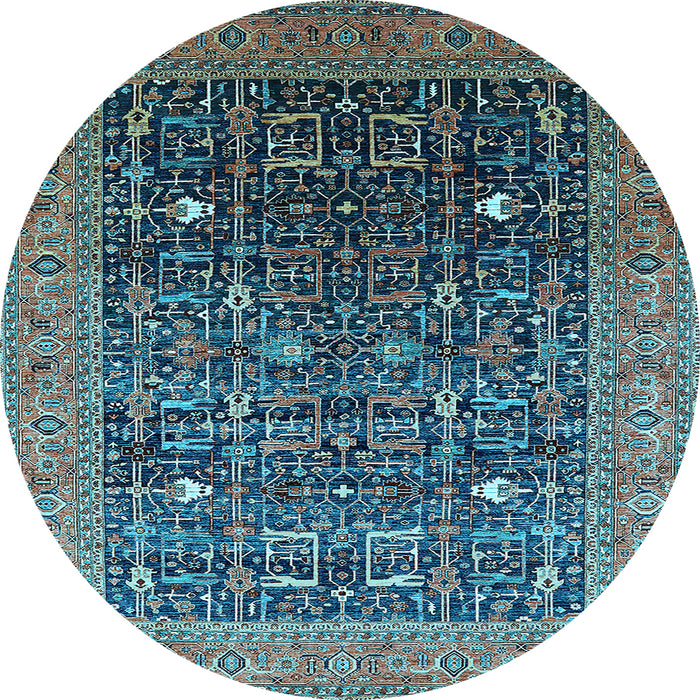 Round Oriental Light Blue Industrial Rug, urb2337lblu