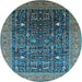 Round Oriental Light Blue Industrial Rug, urb2337lblu