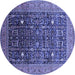 Round Machine Washable Oriental Blue Industrial Rug, wshurb2337blu