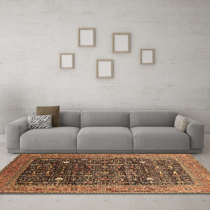 Machine Washable Oriental Brown Industrial Rug in a Living Room,, wshurb2337brn