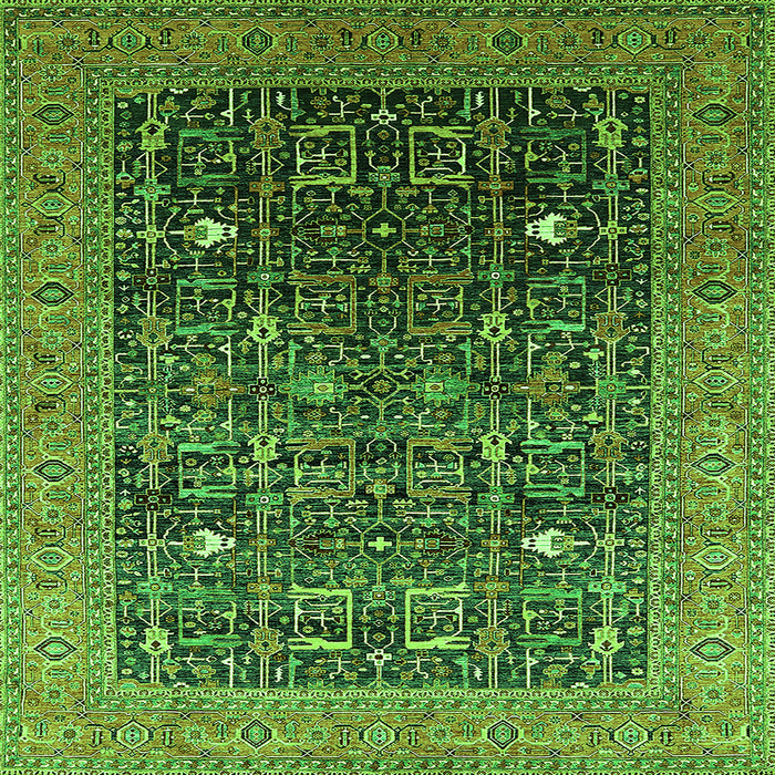 Square Machine Washable Oriental Green Industrial Area Rugs, wshurb2337grn
