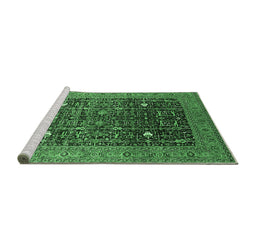 Sideview of Machine Washable Oriental Emerald Green Industrial Area Rugs, wshurb2337emgrn