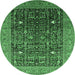 Round Machine Washable Oriental Emerald Green Industrial Area Rugs, wshurb2337emgrn