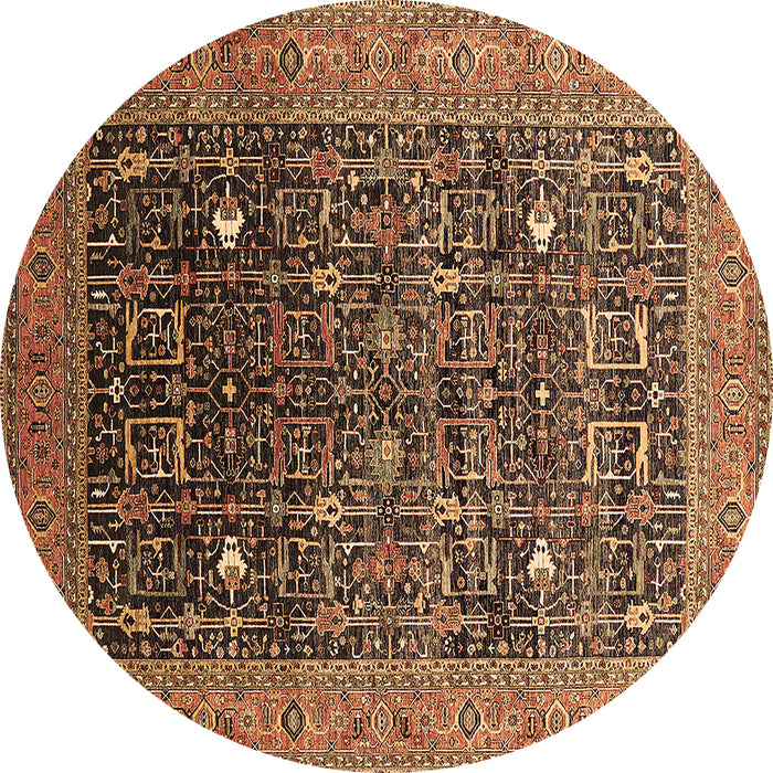 Round Machine Washable Oriental Brown Industrial Rug, wshurb2337brn