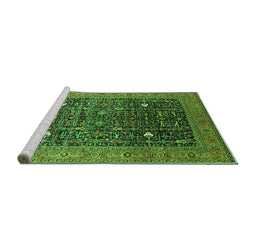 Sideview of Machine Washable Oriental Green Industrial Area Rugs, wshurb2337grn