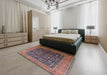 Mid-Century Modern Camel Brown Oriental Rug in a Bedroom, urb2337