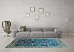 Machine Washable Oriental Light Blue Industrial Rug in a Living Room, wshurb2337lblu