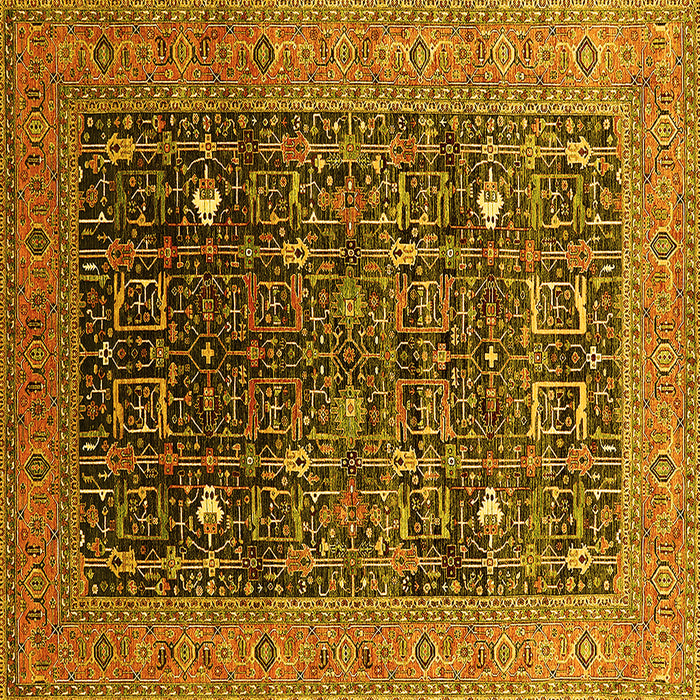 Square Machine Washable Oriental Yellow Industrial Rug, wshurb2337yw