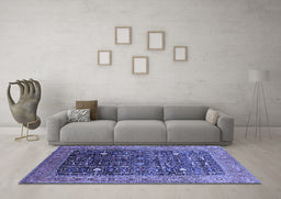 Machine Washable Oriental Blue Industrial Rug in a Living Room, wshurb2337blu