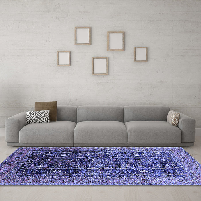 Machine Washable Oriental Blue Industrial Rug in a Living Room, wshurb2337blu