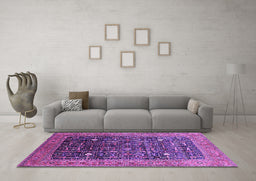 Machine Washable Oriental Purple Industrial Area Rugs in a Living Room, wshurb2337pur