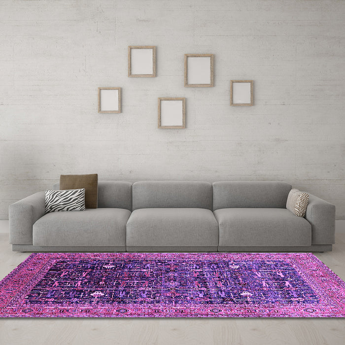 Machine Washable Oriental Purple Industrial Area Rugs in a Living Room, wshurb2337pur