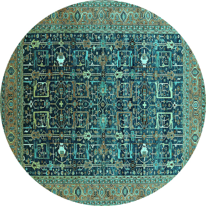 Round Oriental Turquoise Industrial Rug, urb2337turq