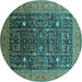 Round Oriental Turquoise Industrial Rug, urb2337turq