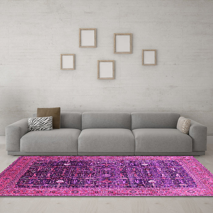Machine Washable Oriental Pink Industrial Rug in a Living Room, wshurb2337pnk