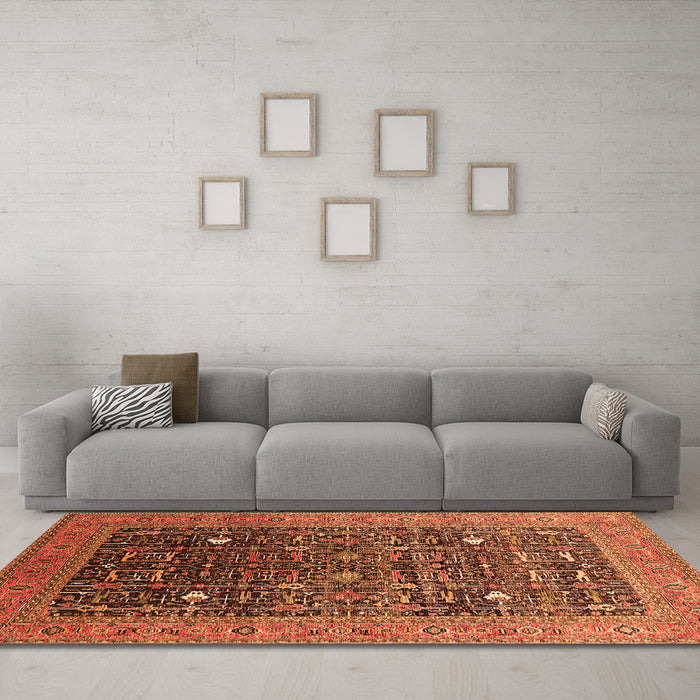 Machine Washable Oriental Orange Industrial Area Rugs in a Living Room, wshurb2337org