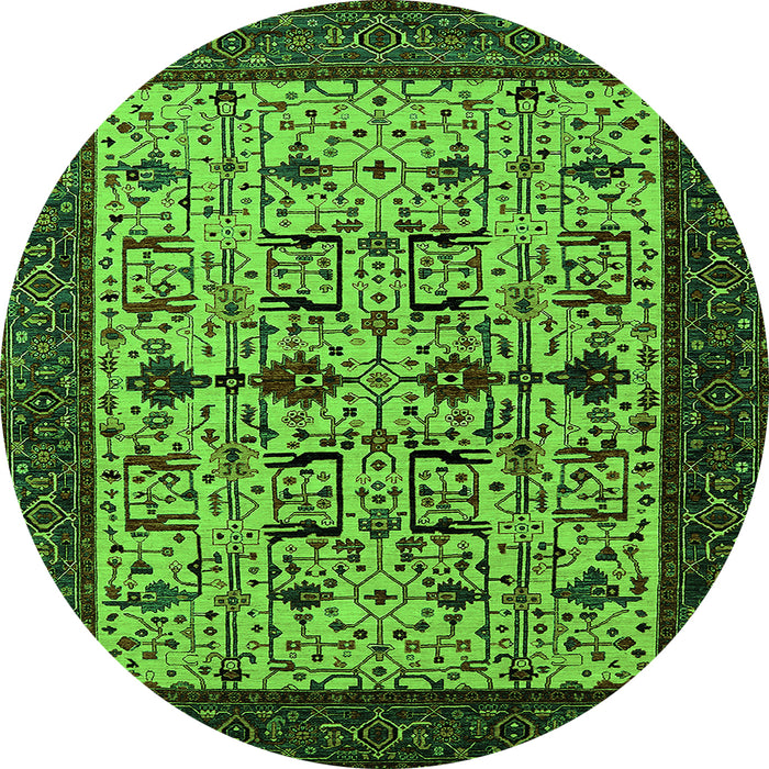 Round Machine Washable Oriental Green Traditional Area Rugs, wshurb2338grn