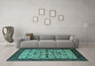 Machine Washable Oriental Turquoise Traditional Area Rugs in a Living Room,, wshurb2338turq