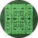 Round Machine Washable Oriental Emerald Green Traditional Area Rugs, wshurb2338emgrn