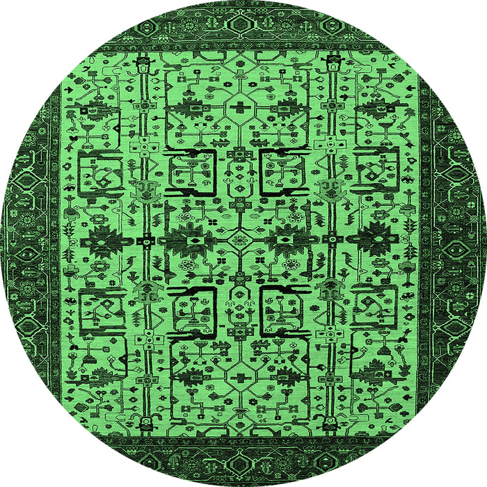 Round Oriental Emerald Green Traditional Rug, urb2338emgrn