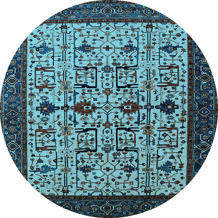 Round Machine Washable Oriental Light Blue Traditional Rug, wshurb2338lblu