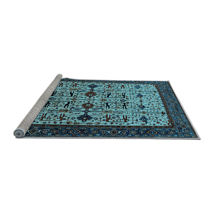 Sideview of Machine Washable Oriental Light Blue Traditional Rug, wshurb2338lblu