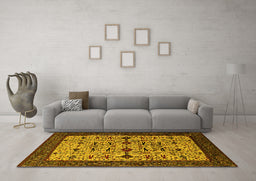 Machine Washable Oriental Yellow Traditional Rug in a Living Room, wshurb2338yw