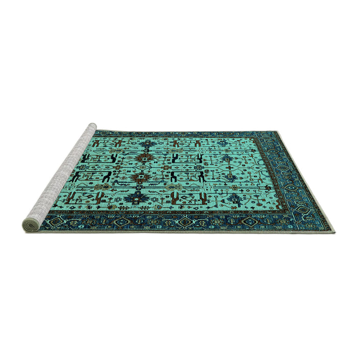 Sideview of Machine Washable Oriental Turquoise Traditional Area Rugs, wshurb2338turq