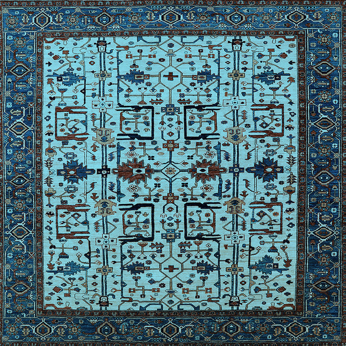 Square Machine Washable Oriental Light Blue Traditional Rug, wshurb2338lblu