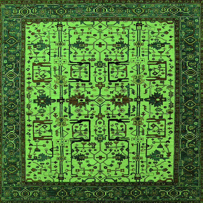 Square Machine Washable Oriental Green Traditional Area Rugs, wshurb2338grn