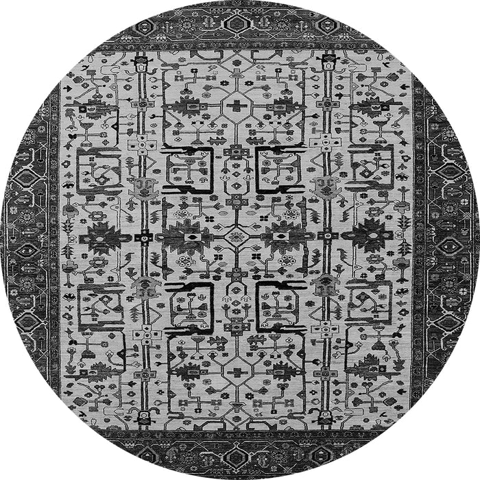 Round Machine Washable Oriental Gray Traditional Rug, wshurb2338gry