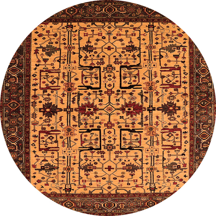 Round Machine Washable Oriental Orange Traditional Area Rugs, wshurb2338org