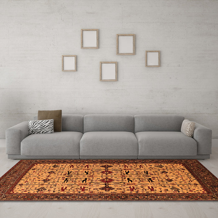 Machine Washable Oriental Orange Traditional Area Rugs in a Living Room, wshurb2338org