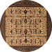 Round Oriental Brown Traditional Rug, urb2338brn