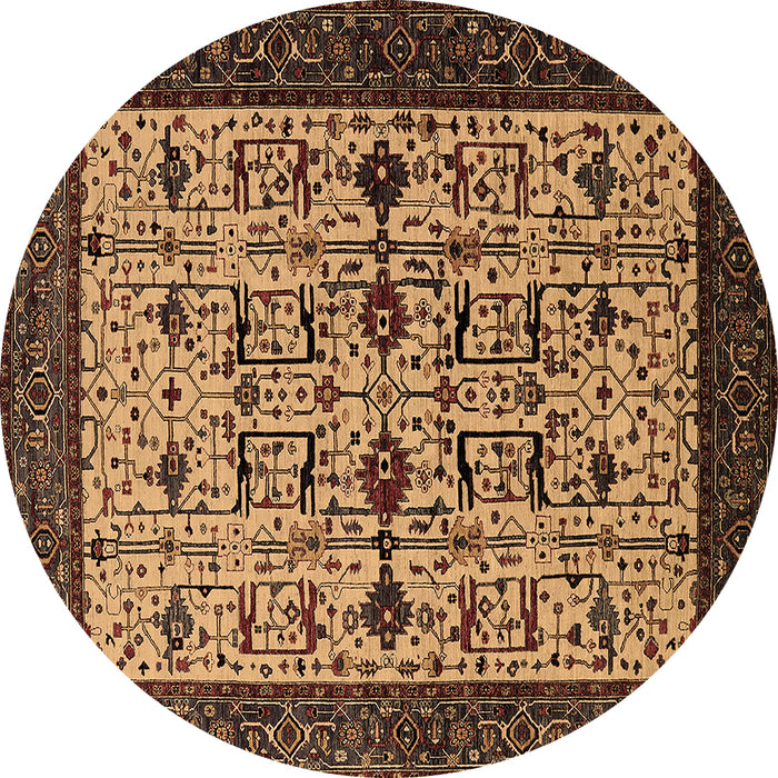 Round Machine Washable Oriental Brown Traditional Rug, wshurb2338brn