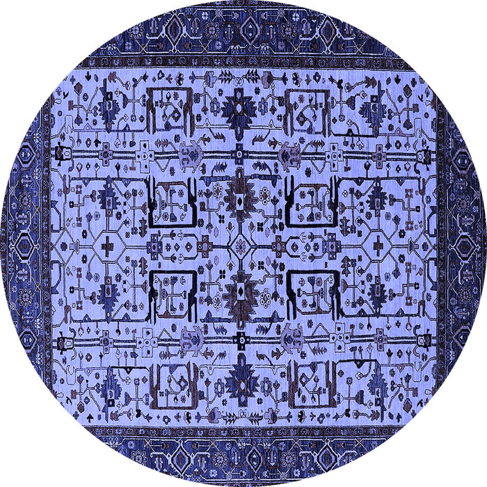 Round Machine Washable Oriental Blue Traditional Rug, wshurb2338blu