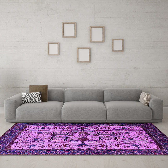 Machine Washable Oriental Purple Traditional Area Rugs in a Living Room, wshurb2338pur