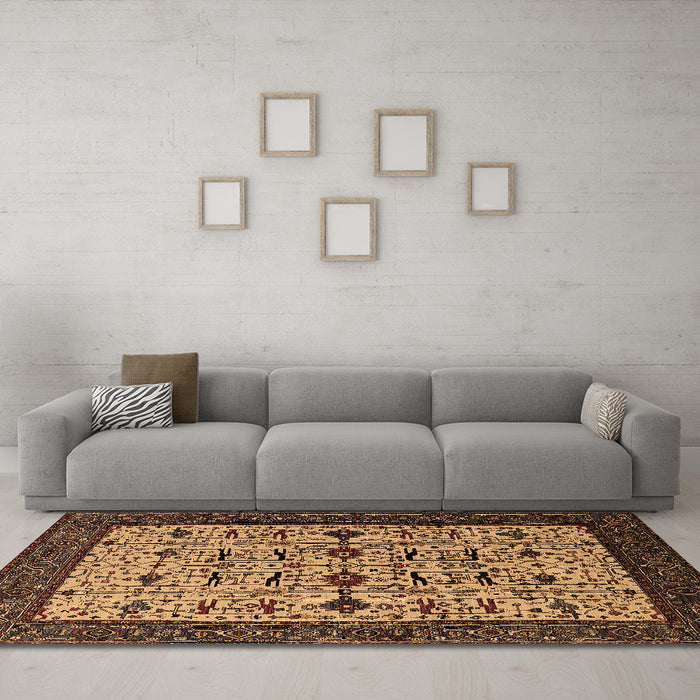 Machine Washable Oriental Brown Traditional Rug in a Living Room,, wshurb2338brn