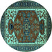 Round Machine Washable Persian Turquoise Traditional Area Rugs, wshurb2339turq