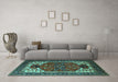 Machine Washable Persian Turquoise Traditional Area Rugs in a Living Room,, wshurb2339turq