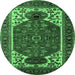 Round Machine Washable Persian Emerald Green Traditional Area Rugs, wshurb2339emgrn