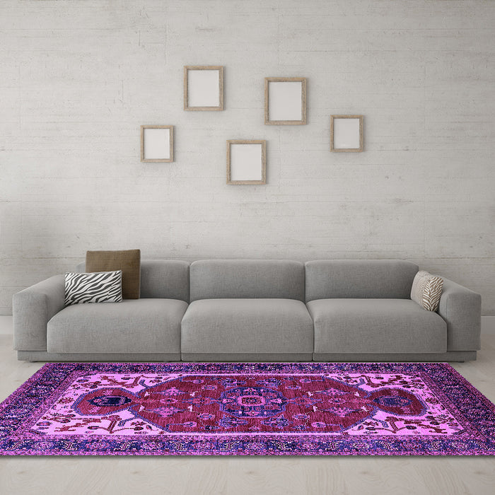 Machine Washable Persian Purple Traditional Area Rugs in a Living Room, wshurb2339pur