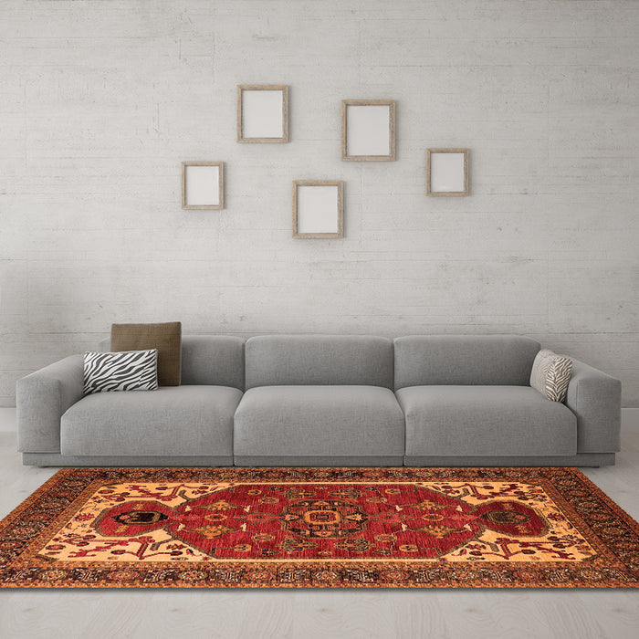 Machine Washable Persian Orange Traditional Area Rugs in a Living Room, wshurb2339org