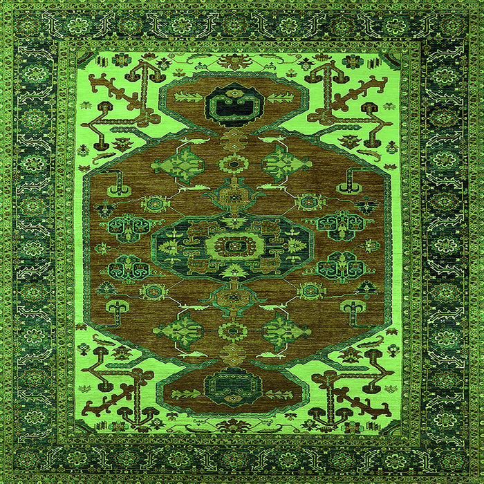 Square Persian Green Traditional Rug, urb2339grn