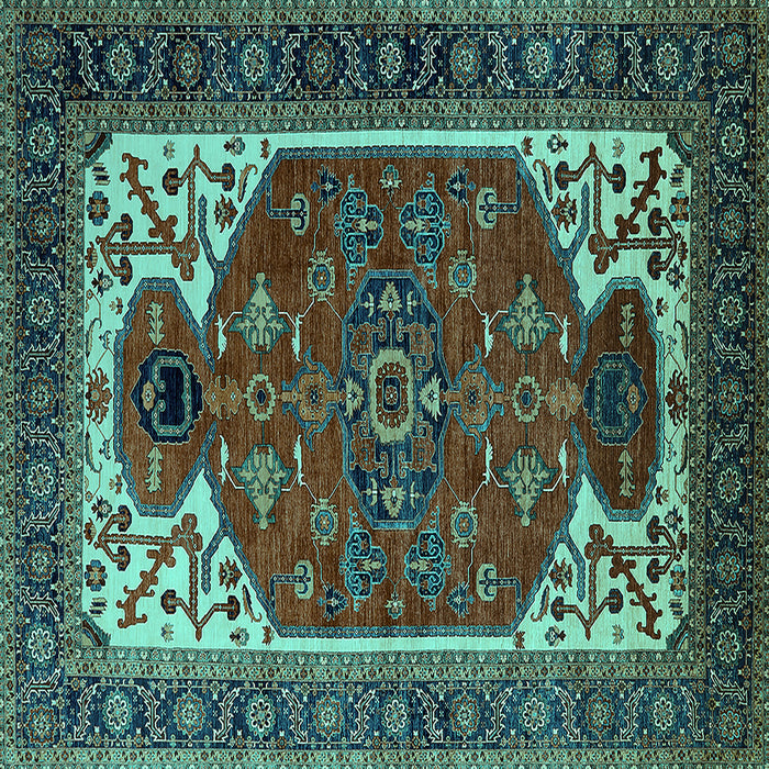 Square Machine Washable Persian Turquoise Traditional Area Rugs, wshurb2339turq