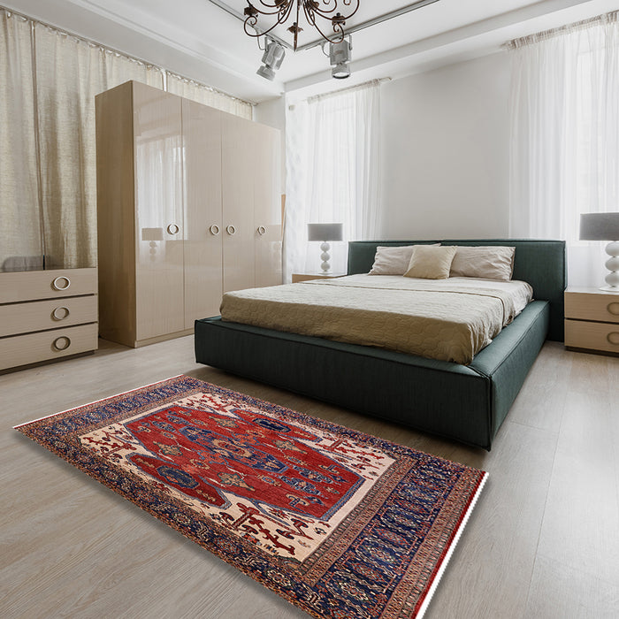 Mid-Century Modern Pink Persian Rug in a Bedroom, urb2339