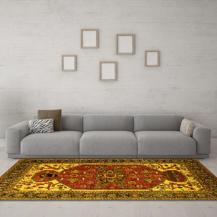 Machine Washable Persian Yellow Traditional Rug in a Living Room, wshurb2339yw
