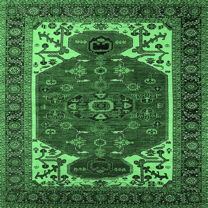 Square Machine Washable Persian Emerald Green Traditional Area Rugs, wshurb2339emgrn