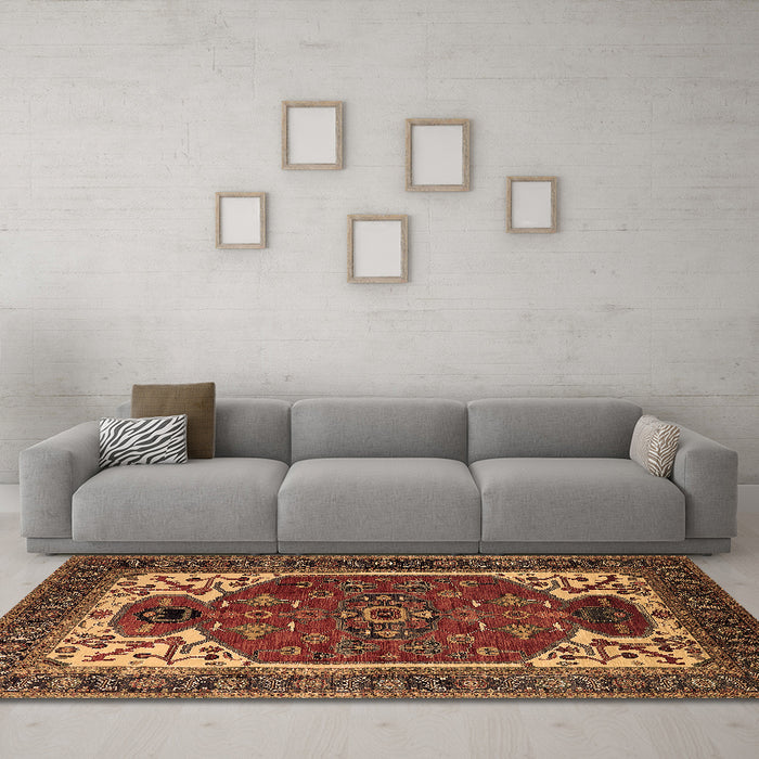 Machine Washable Persian Brown Traditional Rug in a Living Room,, wshurb2339brn